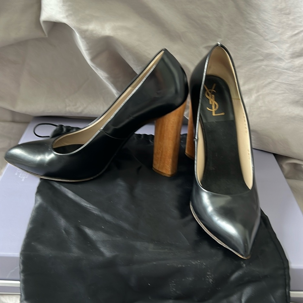 [YSL] black wooden pointed heels - size 8.5